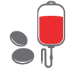 Icon of red blood cells and a blood bag.