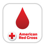 Icon of blood drop with American Red Cross logo below it.