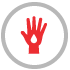 A red icon of a hand with a white drop of blood in the center within a grey circle.